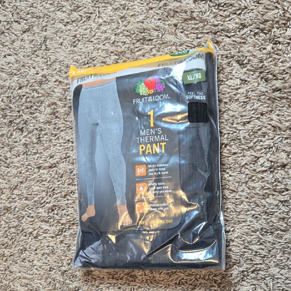 Fruit of the Loom Men's XL Black Thermal Pants Soft Warm Dry